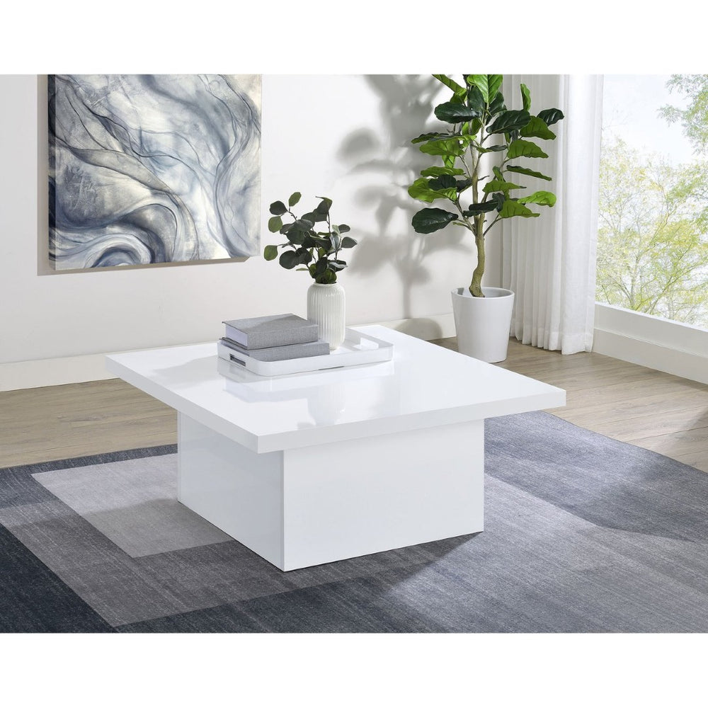 English Elm Eldridge Square Plinth Base Coffee Table Glossy White Finish for Modern Living Rooms B062P514284