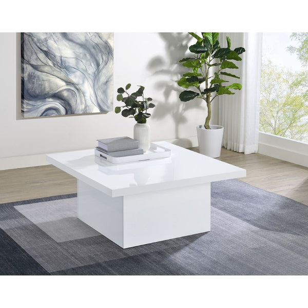 English Elm Eldridge Square Plinth Base Coffee Table Glossy White Finish for Modern Living Rooms B062P514284