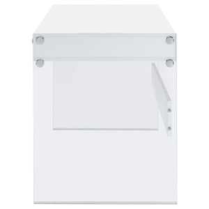 English Elm Barretta High Gloss White Writing Desk with Glass Legs and Chrome Hardware for Modern Spaces B062P514293