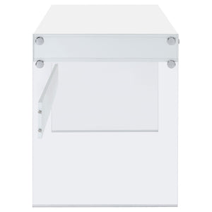 English Elm Barretta High Gloss White Writing Desk with Glass Legs and Chrome Hardware for Modern Spaces B062P514293