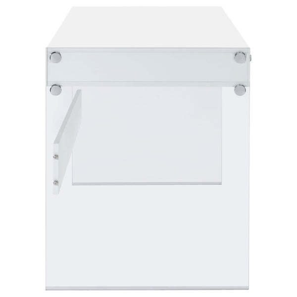 English Elm Barretta High Gloss White Writing Desk with Glass Legs and Chrome Hardware for Modern Spaces B062P514293