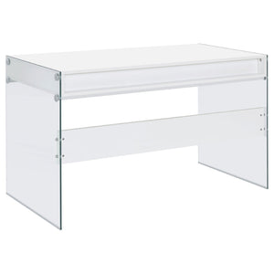 English Elm Barretta High Gloss White Writing Desk with Glass Legs and Chrome Hardware for Modern Spaces B062P514293