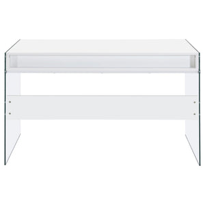 English Elm Barretta High Gloss White Writing Desk with Glass Legs and Chrome Hardware for Modern Spaces B062P514293