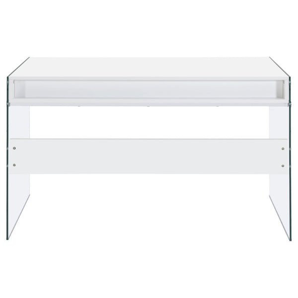 English Elm Barretta High Gloss White Writing Desk with Glass Legs and Chrome Hardware for Modern Spaces B062P514293