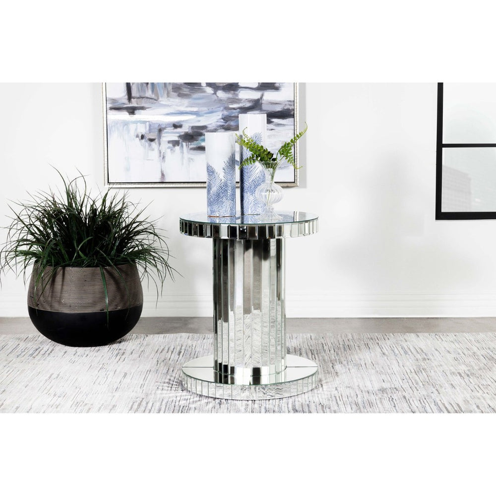 English Elm Rose Mirrored Tile Pedestal Accent Table with Beveled Crystal Acrylic Glam Decor B062P514294