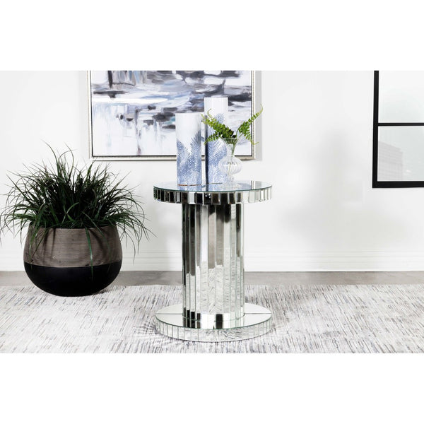 English Elm Rose Mirrored Tile Pedestal Accent Table with Beveled Crystal Acrylic Glam Decor B062P514294