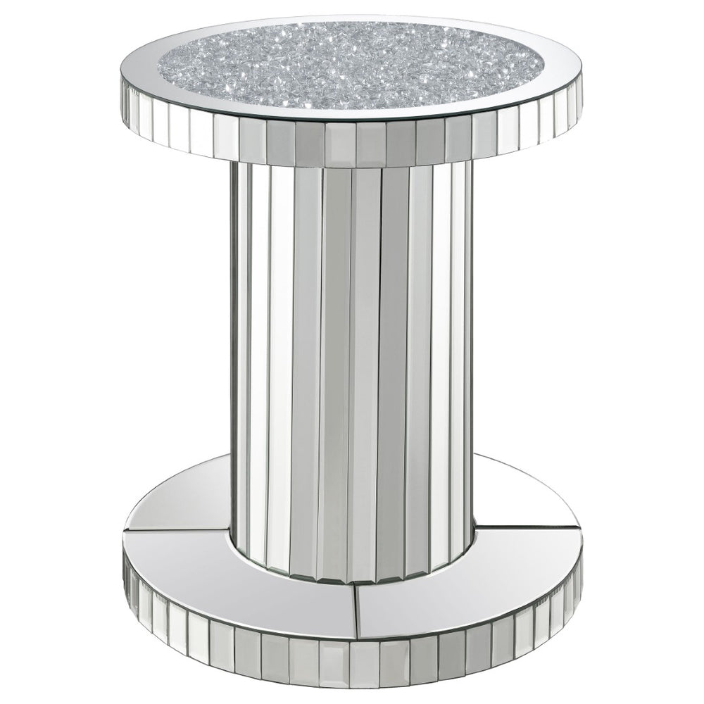 English Elm Rose Mirrored Tile Pedestal Accent Table with Beveled Crystal Acrylic Glam Decor B062P514294