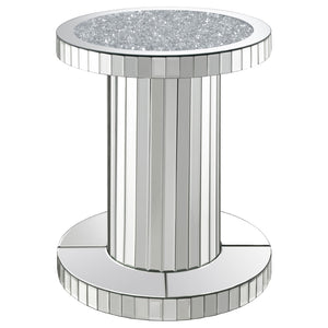 English Elm Rose Mirrored Tile Pedestal Accent Table with Beveled Crystal Acrylic Glam Decor B062P514294
