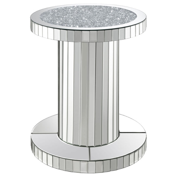 English Elm Rose Mirrored Tile Pedestal Accent Table with Beveled Crystal Acrylic Glam Decor B062P514294