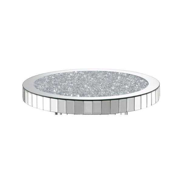 English Elm Rose Mirrored Tile Pedestal Accent Table with Beveled Crystal Acrylic Glam Decor B062P514294
