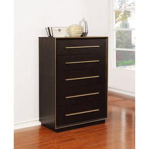 English Elm Prescott Tall 5-drawer Chest with Smoked Finish and Sleek Metal Pulls for Bedrooms B062P514325