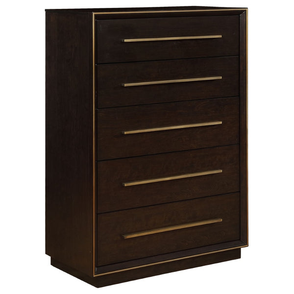 English Elm Prescott Tall 5-drawer Chest with Smoked Finish and Sleek Metal Pulls for Bedrooms B062P514325
