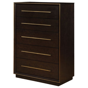 English Elm Prescott Tall 5-drawer Chest with Smoked Finish and Sleek Metal Pulls for Bedrooms B062P514325