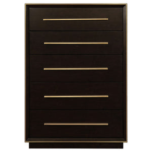 English Elm Prescott Tall 5-drawer Chest with Smoked Finish and Sleek Metal Pulls for Bedrooms B062P514325