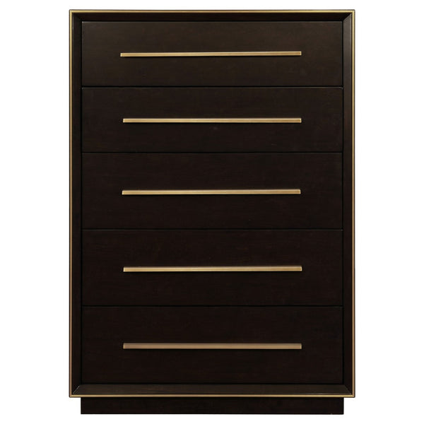 English Elm Prescott Tall 5-drawer Chest with Smoked Finish and Sleek Metal Pulls for Bedrooms B062P514325