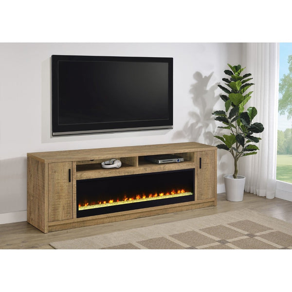 English Elm Nevada Mango Wood Grain Fireplace TV Stand with Ambient Flame and Media Storage B062P514368