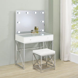 English Elm Hamlin Hollywood Lighted Makeup Vanity Set with Padded Stool White Bedroom B062P514373