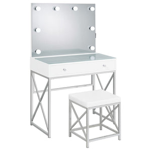 English Elm Hamlin Hollywood Lighted Makeup Vanity Set with Padded Stool White Bedroom B062P514373