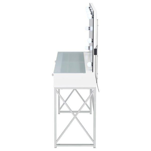 English Elm Hamlin Hollywood Lighted Makeup Vanity Set with Padded Stool White Bedroom B062P514373