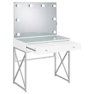 English Elm Hamlin Hollywood Lighted Makeup Vanity Set with Padded Stool White Bedroom B062P514373