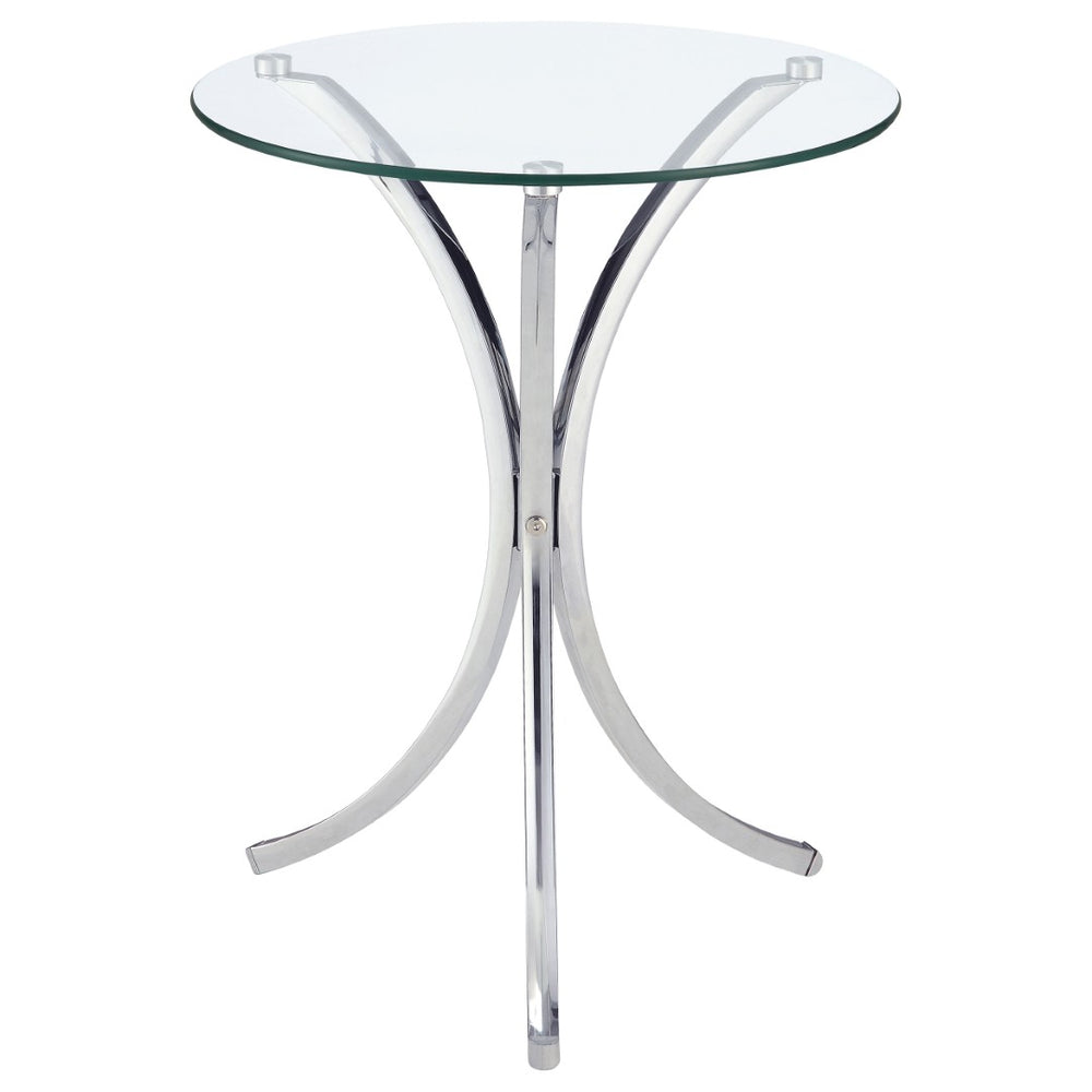English Elm Claudia Round Glass Top Accent Table with Sculptural Chrome Legs for Modern Spaces B062P514382