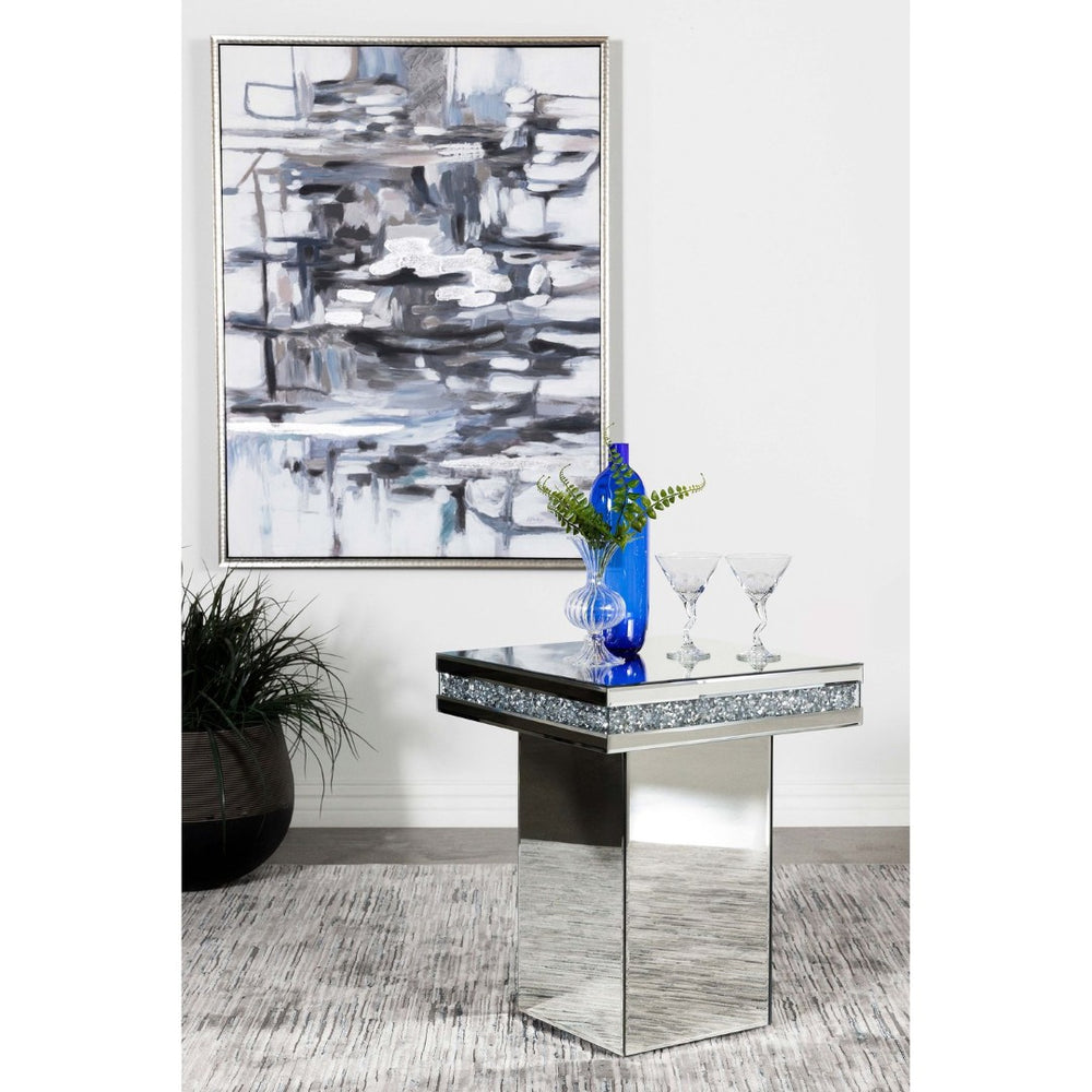 English Elm Cavelle Fully Mirrored Pedestal Side Table with Crystal Acrylic Accents for Glam Interiors B062P514383