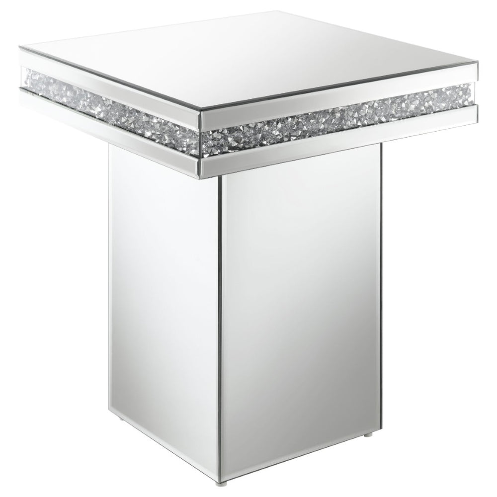 English Elm Cavelle Fully Mirrored Pedestal Side Table with Crystal Acrylic Accents for Glam Interiors B062P514383
