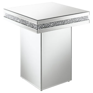 English Elm Cavelle Fully Mirrored Pedestal Side Table with Crystal Acrylic Accents for Glam Interiors B062P514383