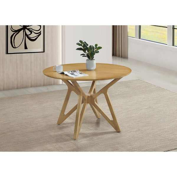 English Elm Barlow Round Rubberwood Dining Table Seats Four with Sculptural Geometric Base B062P514384
