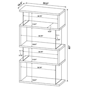 English Elm Elias Zigzag 4-Shelf Bookcase with Tempered Glass Panels Grey Driftwood Living Room B062P514421