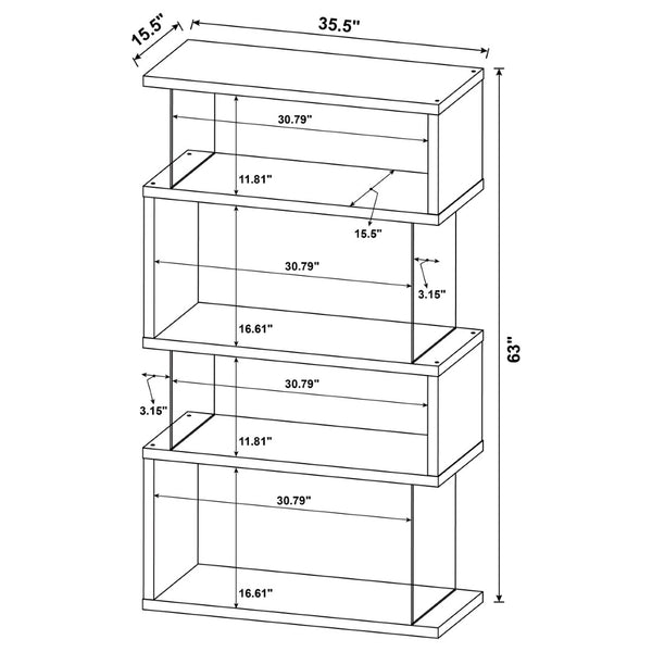 English Elm Elias Zigzag 4-Shelf Bookcase with Tempered Glass Panels Grey Driftwood Living Room B062P514421