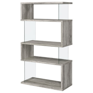 English Elm Elias Zigzag 4-Shelf Bookcase with Tempered Glass Panels Grey Driftwood Living Room B062P514421