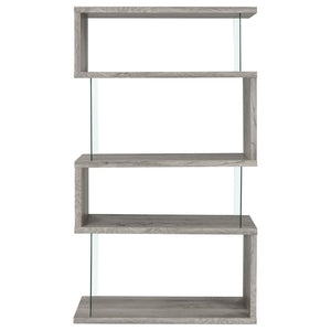 English Elm Elias Zigzag 4-Shelf Bookcase with Tempered Glass Panels Grey Driftwood Living Room B062P514421
