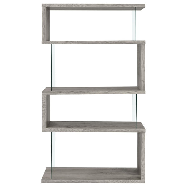 English Elm Elias Zigzag 4-Shelf Bookcase with Tempered Glass Panels Grey Driftwood Living Room B062P514421