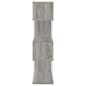 English Elm Elias Zigzag 4-Shelf Bookcase with Tempered Glass Panels Grey Driftwood Living Room B062P514421