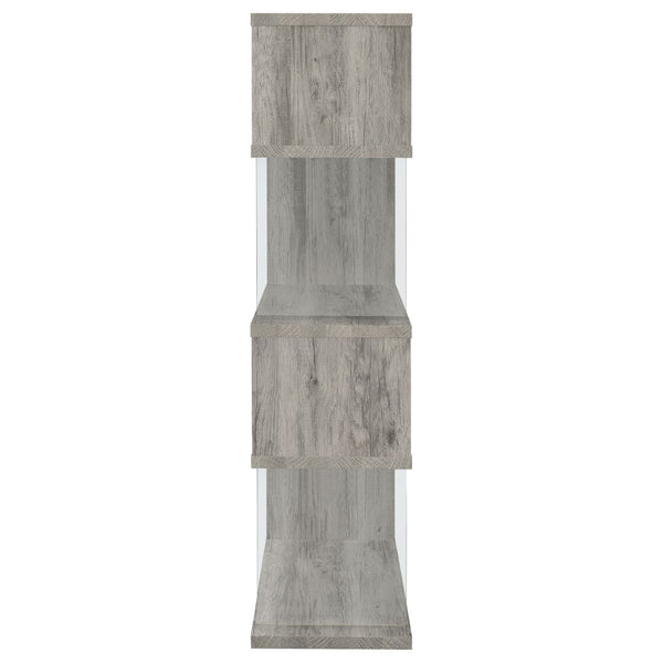 English Elm Elias Zigzag 4-Shelf Bookcase with Tempered Glass Panels Grey Driftwood Living Room B062P514421