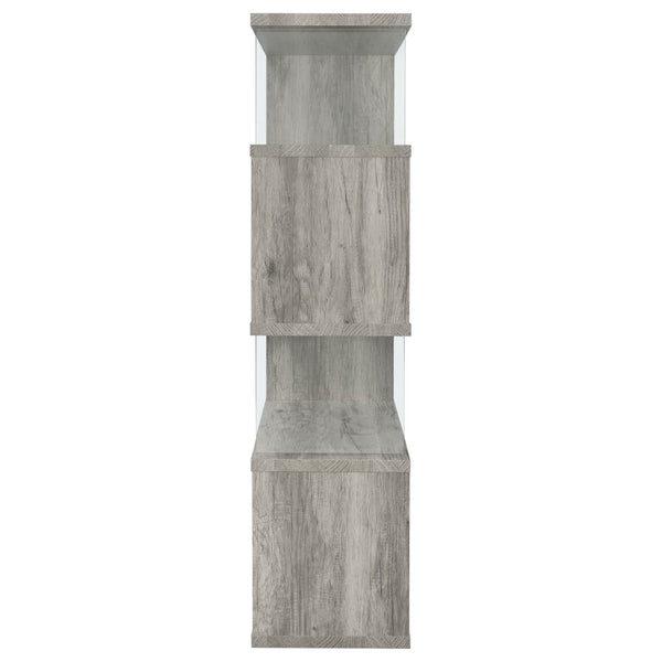 English Elm Elias Zigzag 4-Shelf Bookcase with Tempered Glass Panels Grey Driftwood Living Room B062P514421