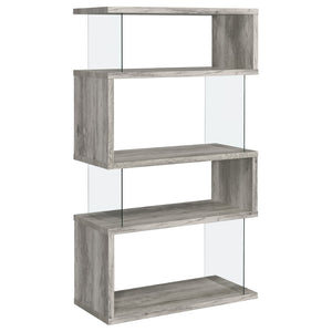 English Elm Elias Zigzag 4-Shelf Bookcase with Tempered Glass Panels Grey Driftwood Living Room B062P514421