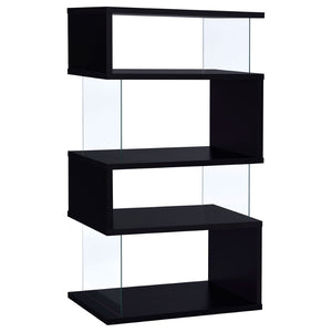 English Elm Elias Zigzag Four Tier Bookcase with Tempered Glass Panels for Modern Living B062P514422