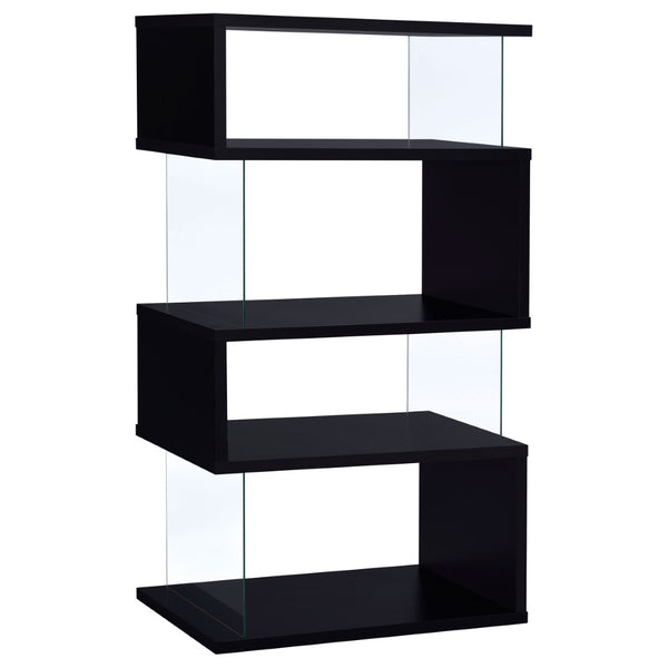 English Elm Elias Zigzag Four Tier Bookcase with Tempered Glass Panels for Modern Living B062P514422
