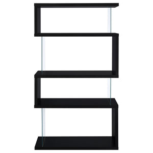 English Elm Elias Zigzag Four Tier Bookcase with Tempered Glass Panels for Modern Living B062P514422