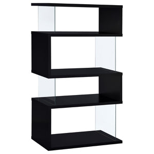 English Elm Elias Zigzag Four Tier Bookcase with Tempered Glass Panels for Modern Living B062P514422