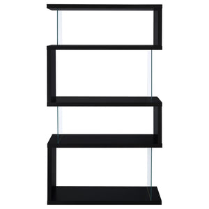 English Elm Elias Zigzag Four Tier Bookcase with Tempered Glass Panels for Modern Living B062P514422