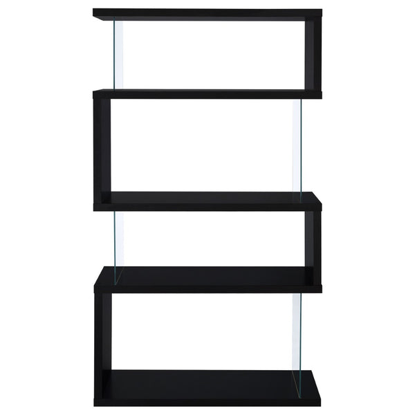 English Elm Elias Zigzag Four Tier Bookcase with Tempered Glass Panels for Modern Living B062P514422