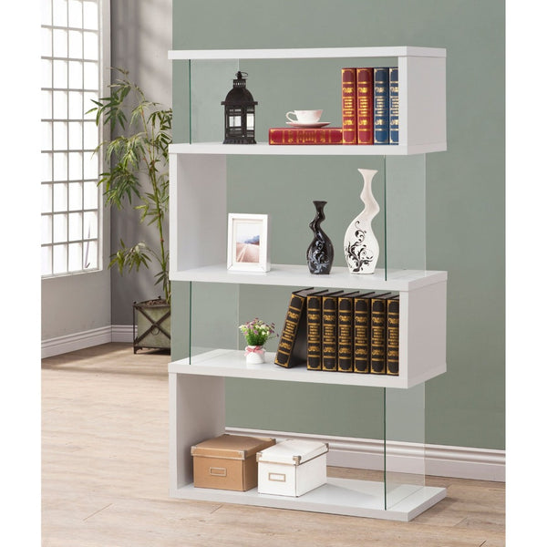 English Elm Elias Zigzag Four Tier Bookcase with Tempered Glass Panels for Modern Living Rooms B062P514423