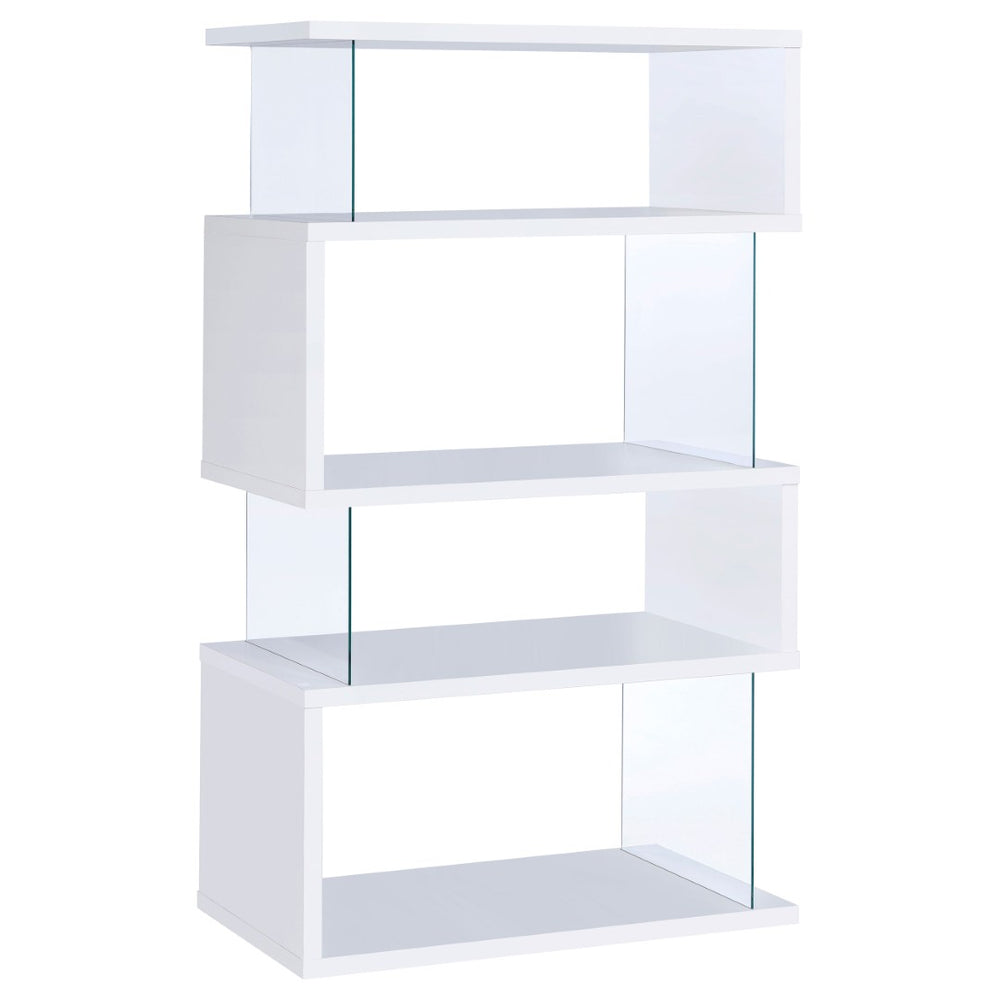 English Elm Elias Zigzag Four Tier Bookcase with Tempered Glass Panels for Modern Living Rooms B062P514423