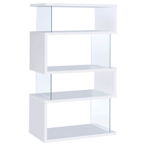 English Elm Elias Zigzag Four Tier Bookcase with Tempered Glass Panels for Modern Living Rooms B062P514423