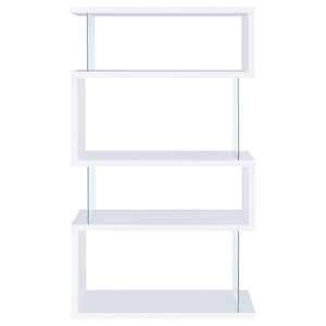 English Elm Elias Zigzag Four Tier Bookcase with Tempered Glass Panels for Modern Living Rooms B062P514423