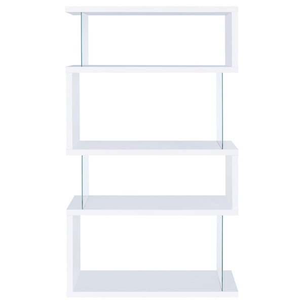English Elm Elias Zigzag Four Tier Bookcase with Tempered Glass Panels for Modern Living Rooms B062P514423