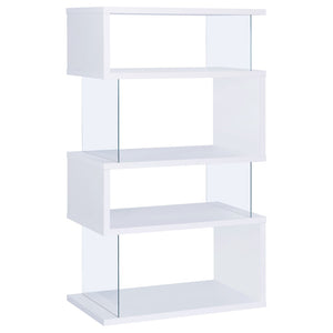English Elm Elias Zigzag Four Tier Bookcase with Tempered Glass Panels for Modern Living Rooms B062P514423